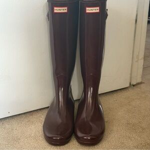 Hunter Glossy Over the Knee Boots in Deep Red